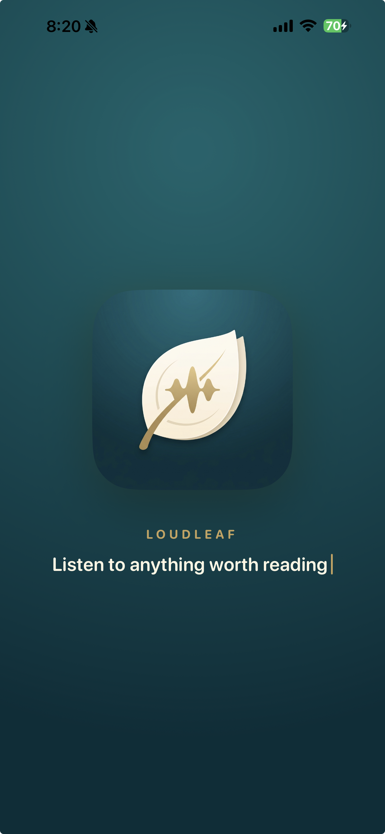 Loudleaf launch screen with its leaf and soundwave icon